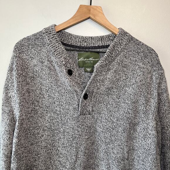 Eddie Bauer Men's 1/4 Button Cotton Pullover Sweater Top Gray Size XXL - Picture 2 of 5